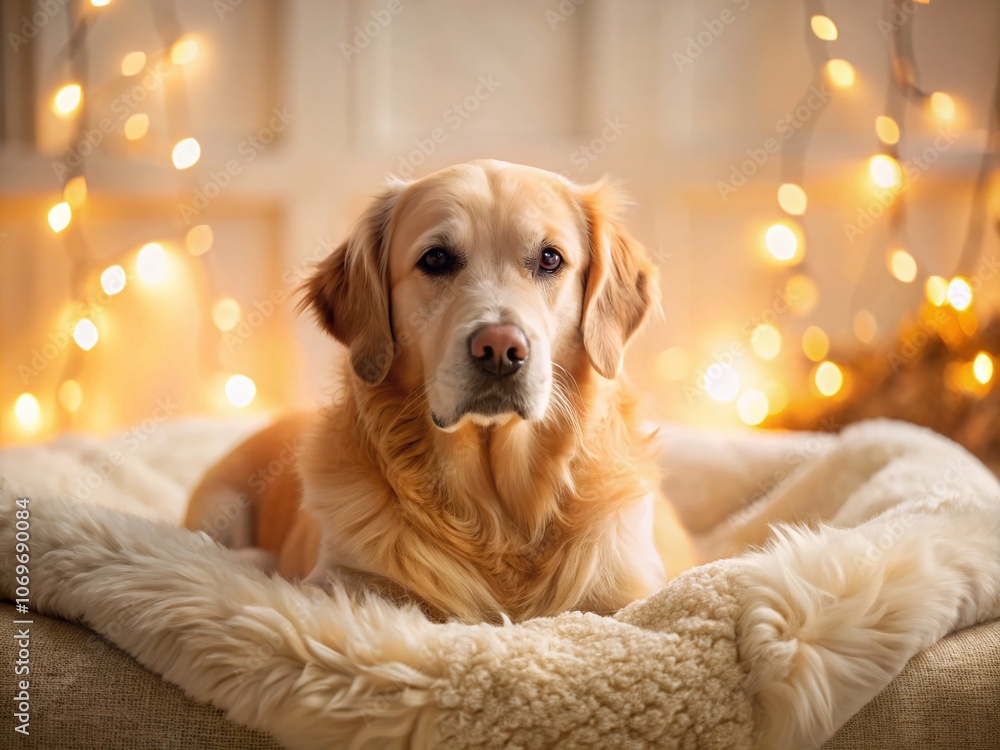 A Content Golden Retriever Resting Comfortably in a Cozy Bed, exuding Relaxation and Joy - Perfect for Pet Lovers and Animal Enthusiasts A Content Golden Retriever Resting Comfortably in a Cozy Bed, exuding Relaxation and Joy - Perfect for Pet Lovers and Animal Enthusiasts