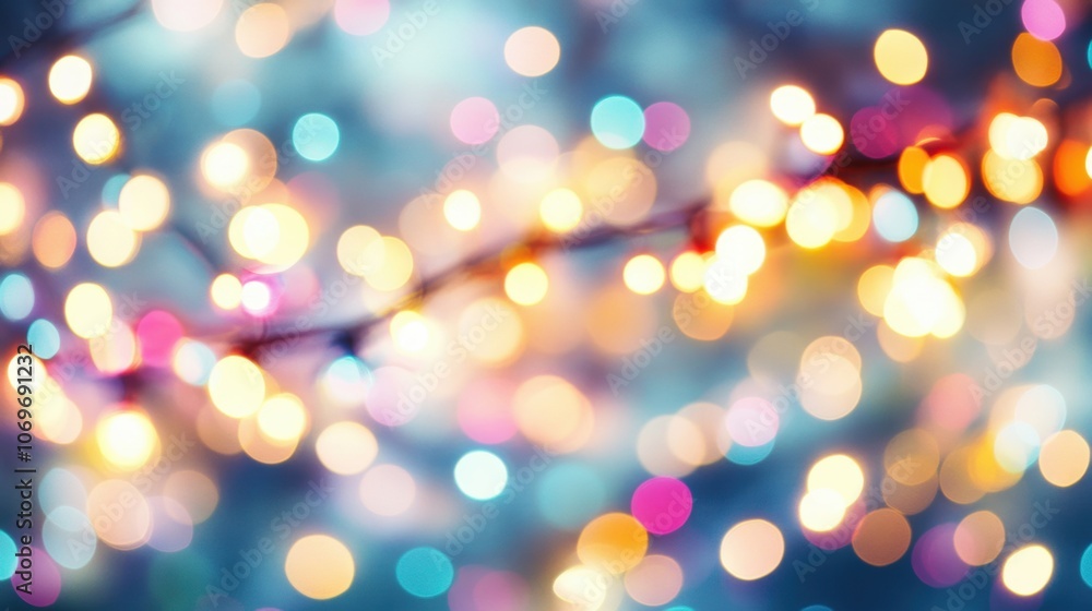 Delicate strands of colorful bokeh lights shimmer beautifully, enhancing the enchanting ambiance of a nighttime celebration or event Delicate strands of colorful bokeh lights shimmer beautifully, enhancing the enchanting ambiance of a nighttime celebration or event