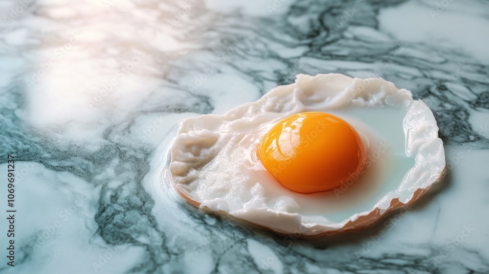 Freshly cracked egg on marble countertop Freshly cracked egg on marble countertop