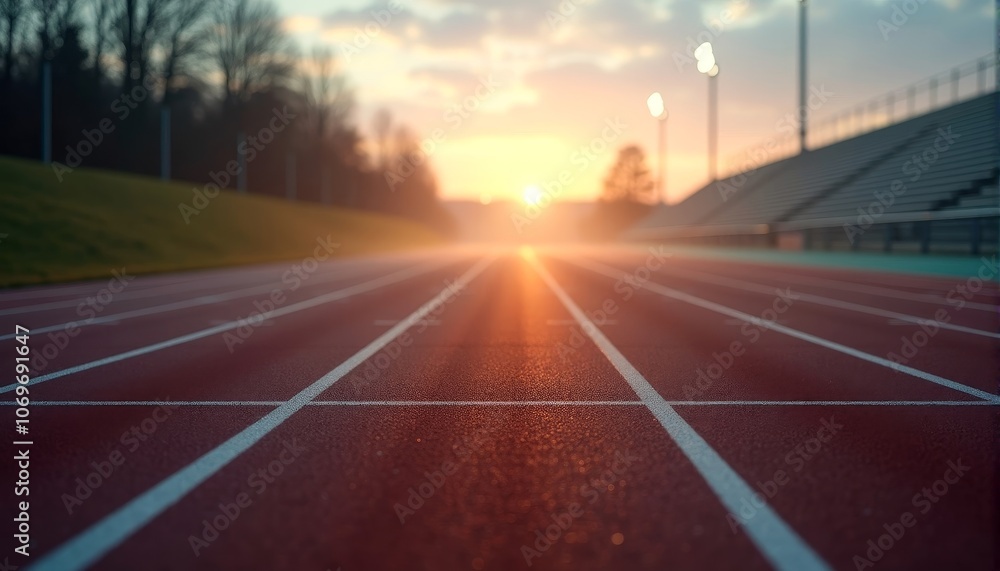 Scenic sunrise at athletic running track for fitness and motivation Scenic sunrise at athletic running track for fitness and motivation