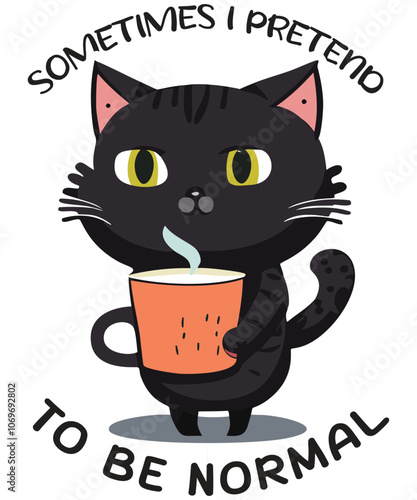 SOMETIMES I PRETEND TO BE NORMAL Funny drinking coffee T-shirt design vector, Funny drinking coffee T-shirt, Cat coffee, Cat angry mood, Cat lover, Cat lady, Cat vector, black Cat, Cat meme,

