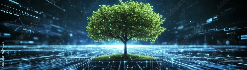Obraz premium Small tree center futuristic cityscape is made up Engage with the growing