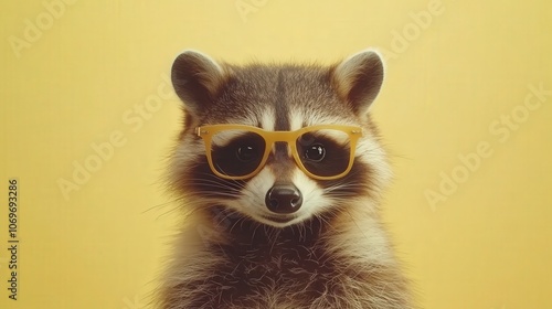 Cool Raccoon Wearing Sunglasses on Yellow Background