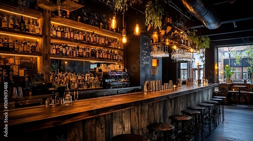 Rustic Bar Interior with Reclaimed Wood