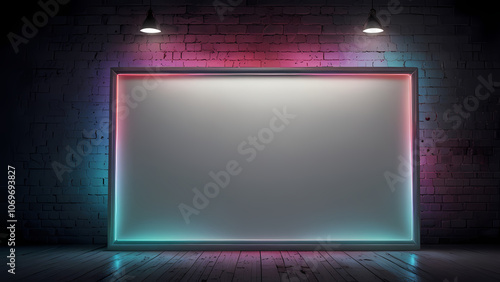 Blank White Board Surrounded by Neon Light