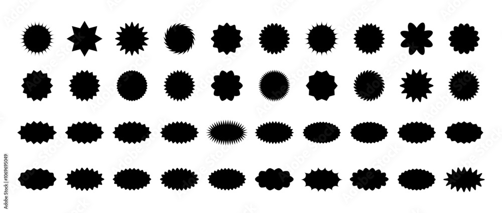 Fototapeta premium Starburst price. Sale symbol. Simple black icons for promotion design. Set of Vector illustrations on transparent background.