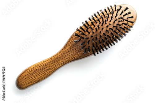 wooden hair brush isolated on white background.