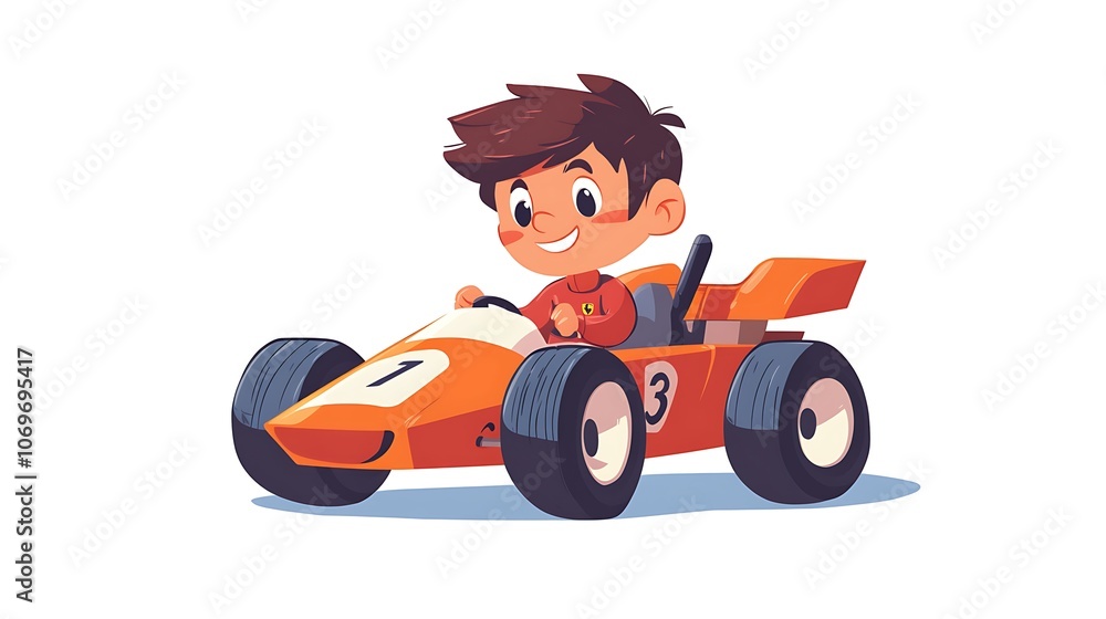 Happy Kid in a Red Race Car Happy Kid in a Red Race Car
