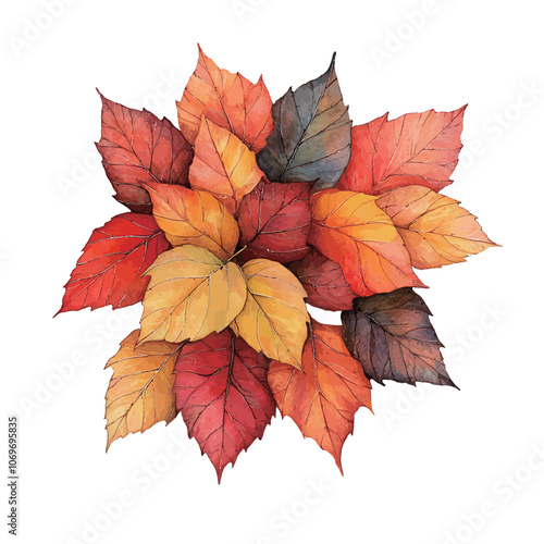Autumn leaves bouquet isolated on white background. Watercolor illustration.