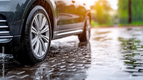Stylish Car Wash Under Rainy Conditions