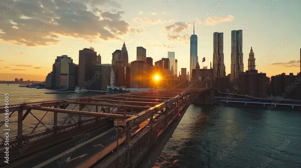A stunning sunset over a city skyline, highlighting iconic buildings and a bridge. A stunning sunset over a city skyline, highlighting iconic buildings and a bridge.