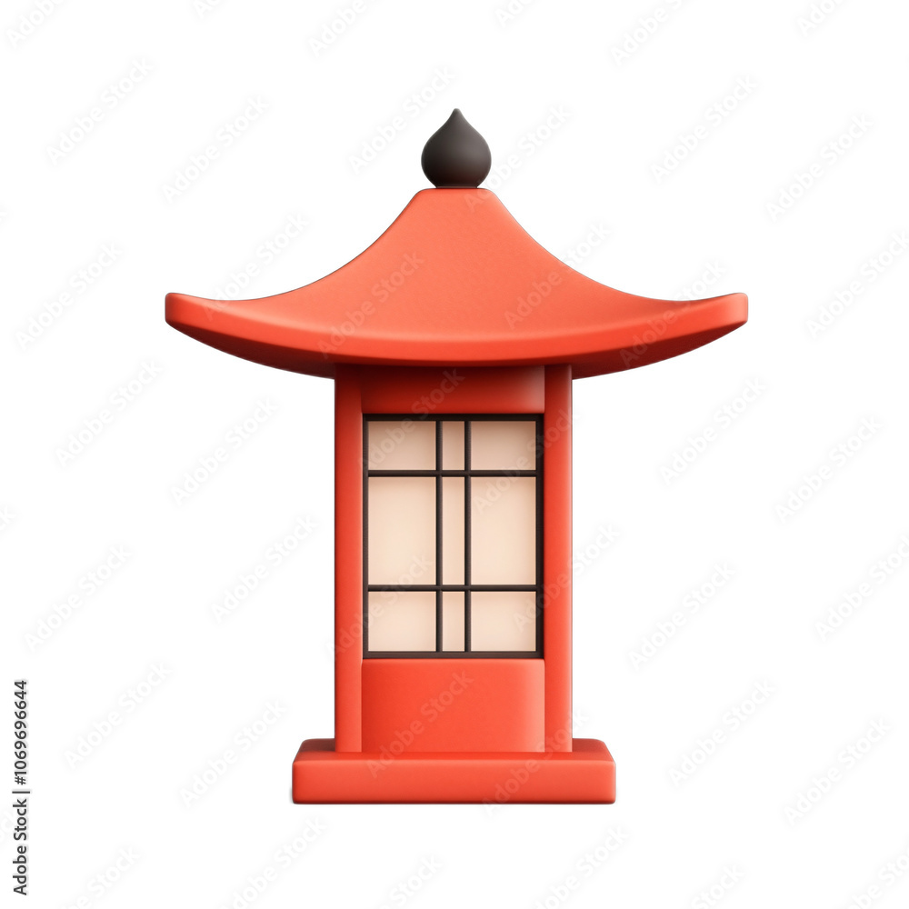 3D Icon of Traditional Japanese Lantern (Chōchin) in Red with Small Handles 3D Icon of Traditional Japanese Lantern (Chōchin) in Red with Small Handles
