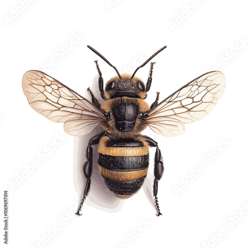 Bee isolated on white background. Macro image of a bee with clipping path.