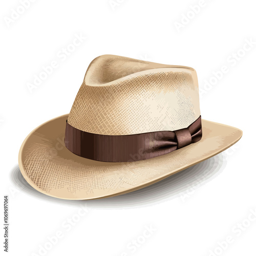 Beige hat with brown bow isolated on white background. Vector illustration. 