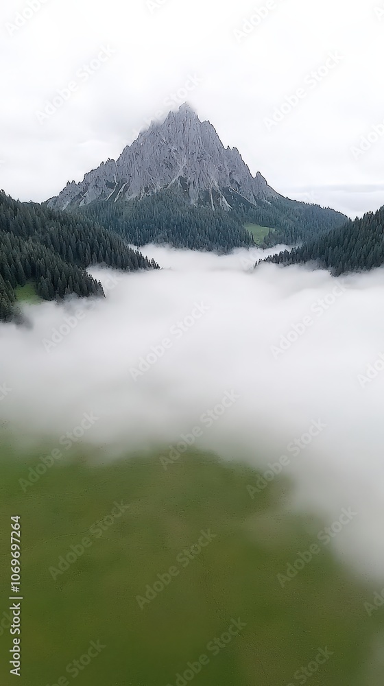 Misty Mountain Peak with Foggy Valley Landscape Photography Misty Mountain Peak with Foggy Valley Landscape Photography