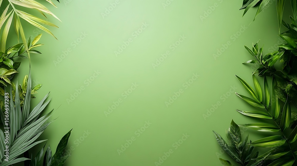 Green Leaf Frame on Teal Background Green Leaf Frame on Teal Background