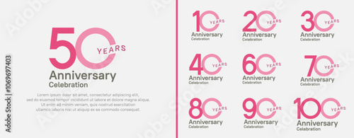 anniversary logotype set. vector design pink color for celebration event