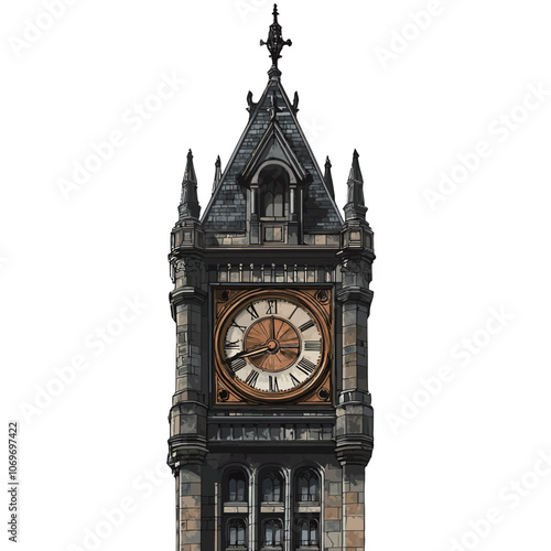 Big Ben Clock Tower Isolated on White Background 3D Illustration