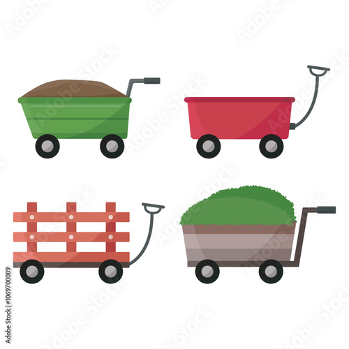 Garden carts vector illustration on white background. Lawn carts for hauling and farm or ranch use.
