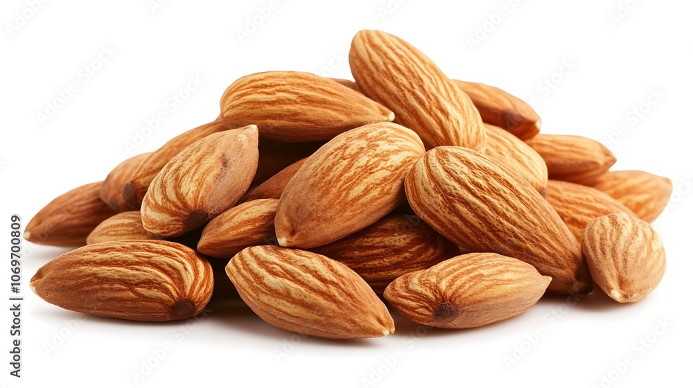 Fototapeta premium Pile of Almonds on White Background