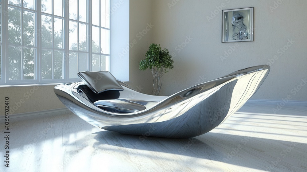 Modern Sleek Lounge Chair in Bright Interior Space Modern Sleek Lounge Chair in Bright Interior Space
