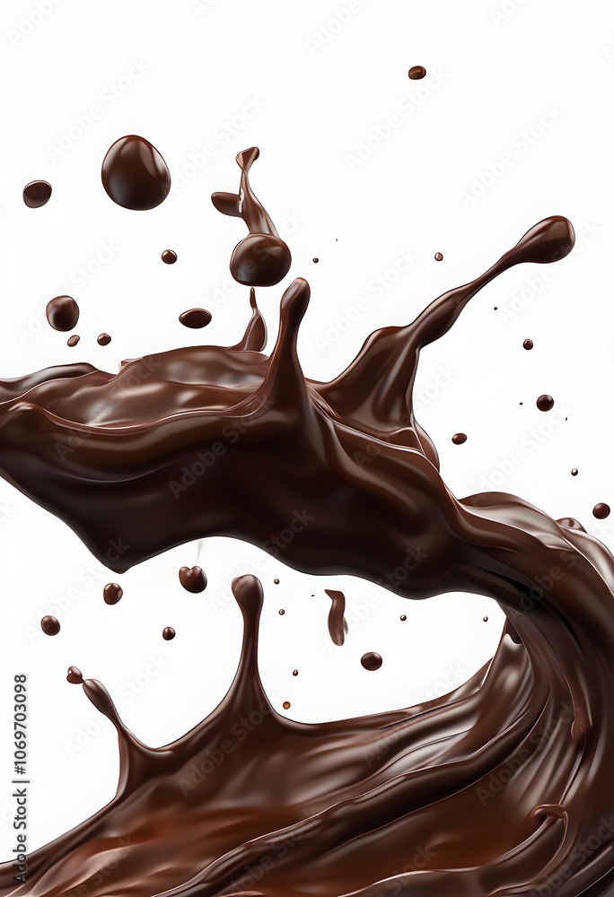 Chocolate splashes with small drops and curvy flows Chocolate splashes with small drops and curvy flows