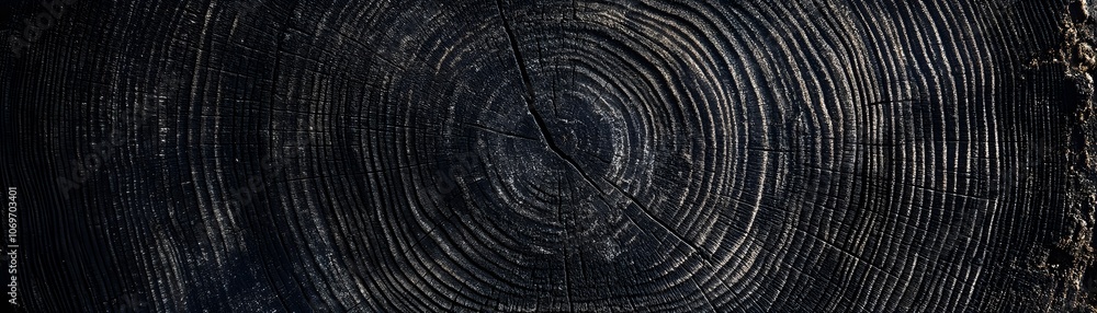 Fototapeta premium Close-up of a Dark, Burned Tree Trunk Cross-Section