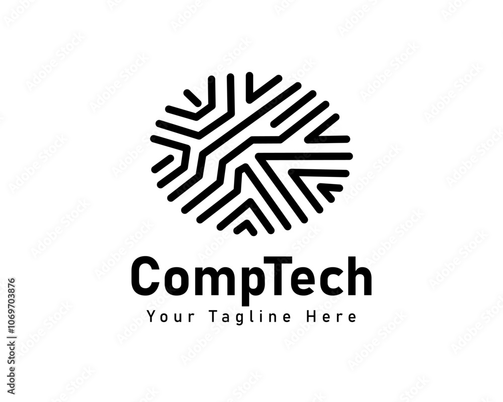 line art computer data connection tech logo design template illustration inspiration line art computer data connection tech logo design template illustration inspiration