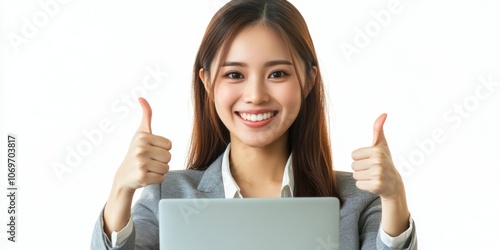 Businesswoman Giving Thumbs Up in Office