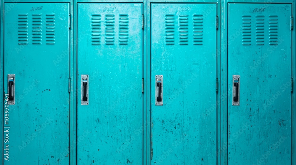 Fototapeta premium Clean Gym Locker Room with Blue Lockers