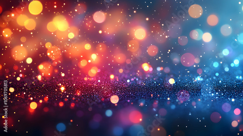 Abstract Blue and Red Glitter Background with Blurred Lights