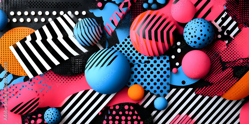 Obraz premium Abstract 3D Rendered Illustration of Colorful Geometric Shapes and Patterns