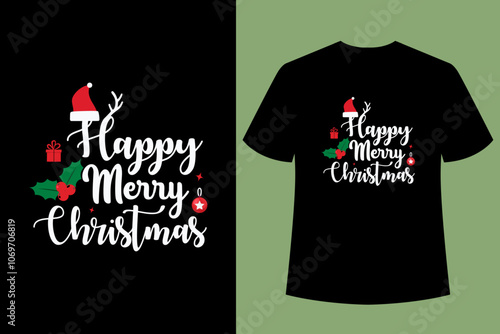 Christmas typography t-shirt design. Vintage t-shirt design.Happy Christmas.