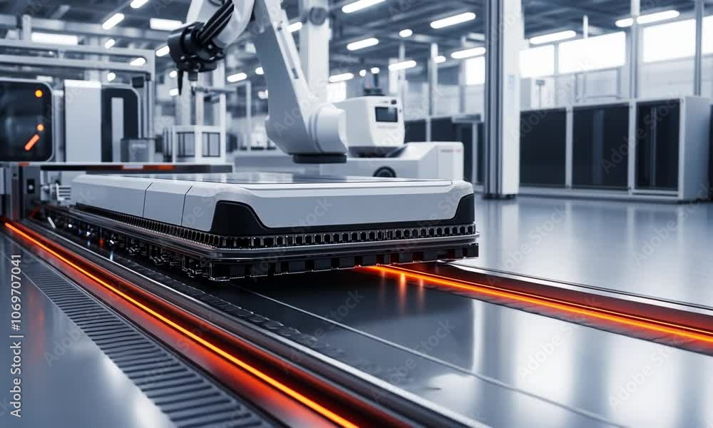 Automated Manufacturing of a White Component on a Conveyor Belt Automated Manufacturing of a White Component on a Conveyor Belt
