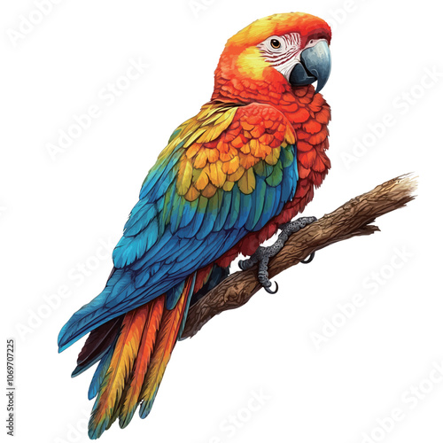 Colorful macaw parrot isolated on white background. Vector illustration.