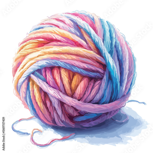 Colorful yarn ball isolated on white background. Hand drawn illustration. 