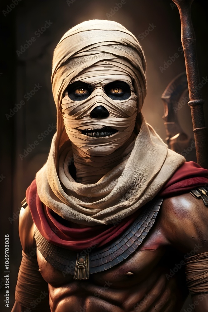 warrior with a mummified face in the dark warrior with a mummified face in the dark