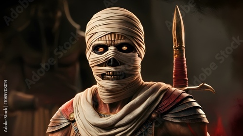 mummified face with warrior photo