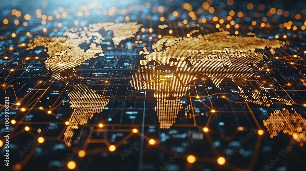 Naklejka premium Global Trade Network and Interconnected Routes