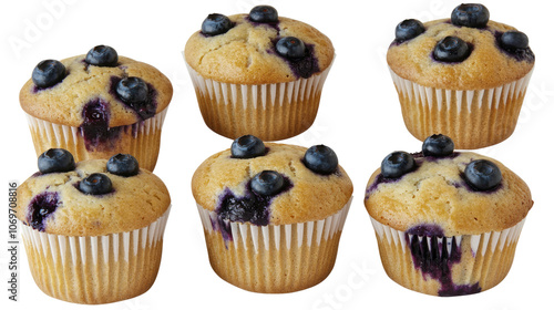 Blueberry Muffins on a Clear Background Generative AI