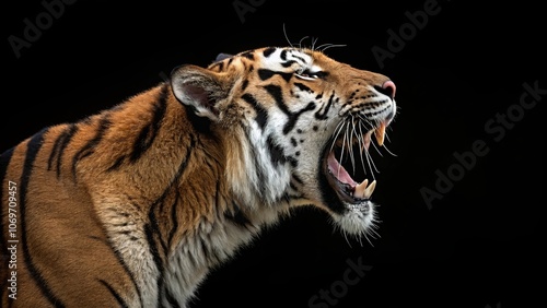 Fierce Tiger Roaring with Its Mouth Open