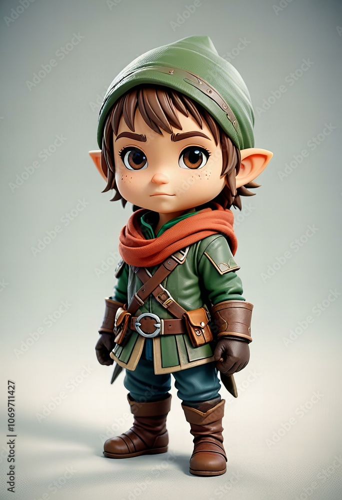 Image Minimalist chibi halfling rogue character design, full body, isolated on white background. Image Minimalist chibi halfling rogue character design, full body, isolated on white background.