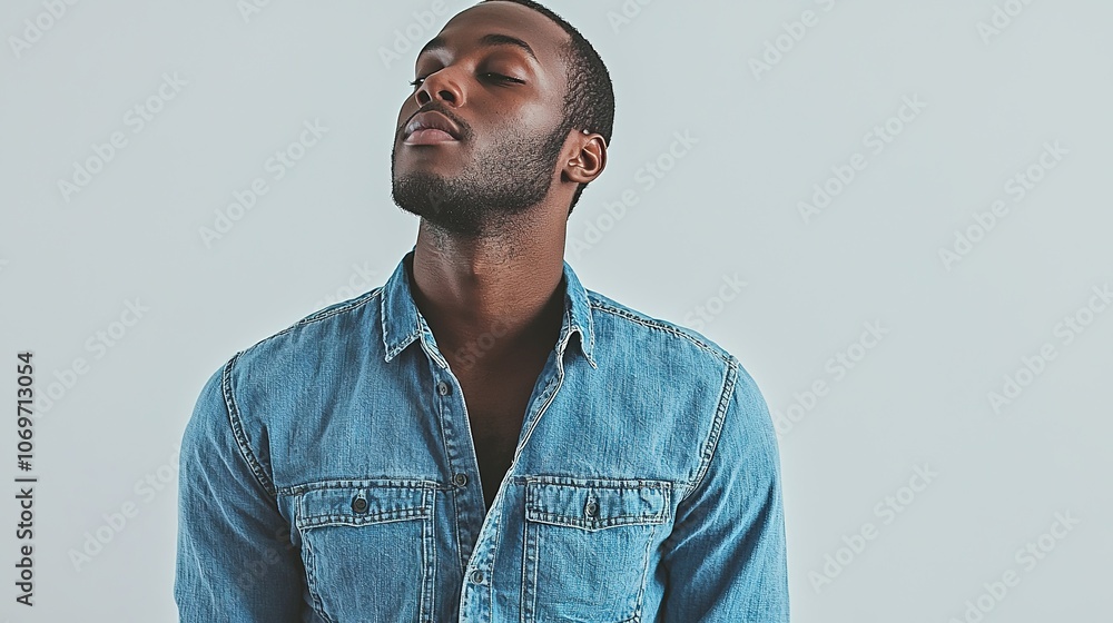 Fototapeta premium Cool Man in Casual Denim Shirt Posing Relaxed
