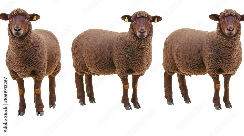 Fototapeta premium Brown Sheep Collection Showcasing Unique Wool and Posture Variations Generative AI
