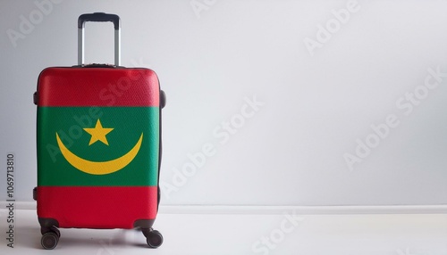 モーリタニアの国旗のスーツケース。(Mauritania flag on a stylish suitcase and copy space.)
 photo