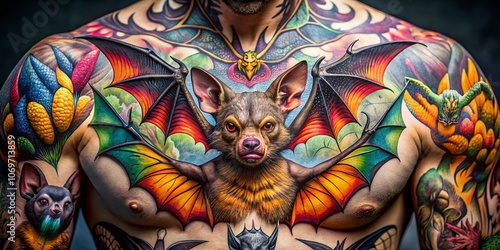 Captivating Documentary Photography of Intricately Designed Bat Tattoos Showcasing Artistic Expression and Cultural Symbolism in Various Styles and Ink Techniques photo