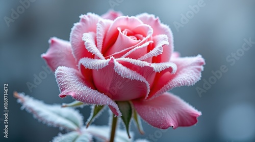 Red Flower Encased in Ice with Frozen Droplets Capturing Winter’s Delicate Beauty