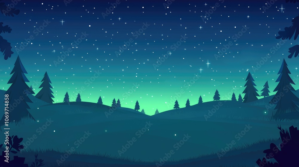 Silhouetted Pine Trees Under a Starry Night Sky Silhouetted Pine Trees Under a Starry Night Sky