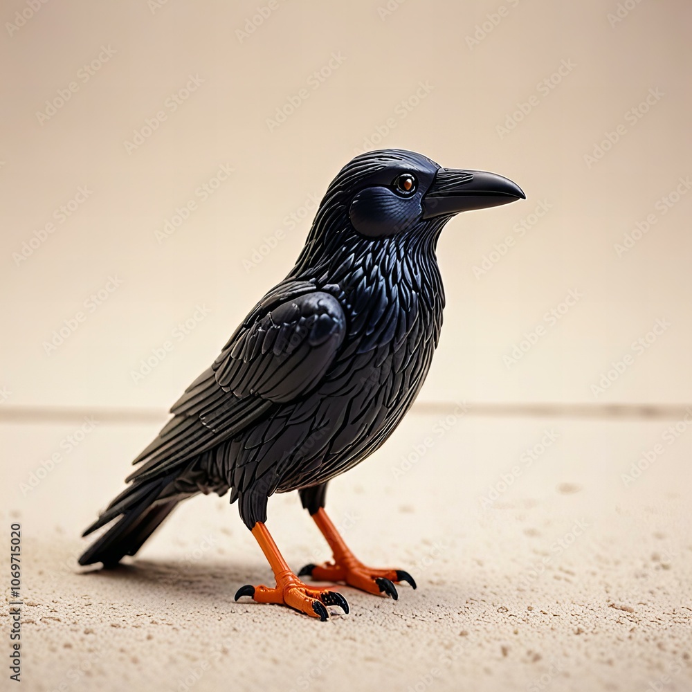 Obraz premium Elegant Cute raven plush toy on a white background