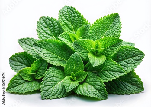 Captivating Green Mint Leaves Isolated on White Background for Fashion and Culinary Photography, Perfect for Natural Beauty, Fresh Ingredients, and Healthy Lifestyle Concepts